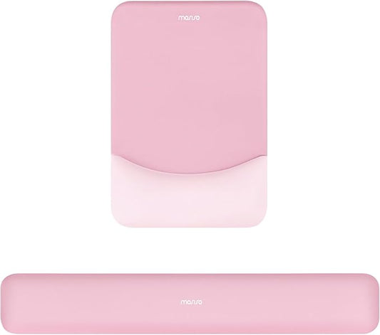 MOSISO Wrist Rest Support for Mouse Pad&Keyboard Set, Rectangular Ergonomic Mousepad Non-Slip Base Home/Office Pain Relief&Easy Typing Pad with Neoprene Cloth&Raised Curved Memory Foam, Pink