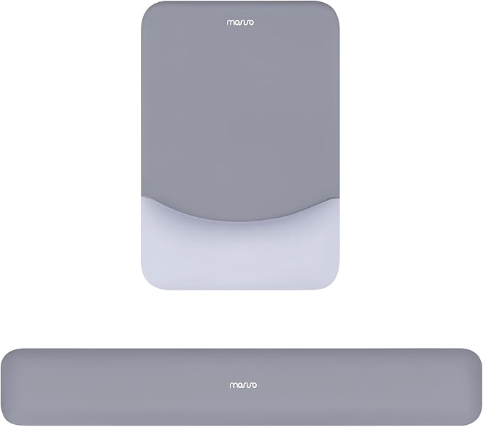 MOSISO Wrist Rest Support for Mouse Pad&Keyboard Set, Rectangular Ergonomic Mousepad Non-Slip Base Home/Office Pain Relief&Easy Typing Pad with Neoprene Cloth&Raised Curved Memory Foam, Gray