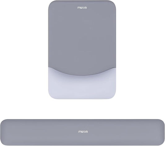 MOSISO Wrist Rest Support for Mouse Pad&Keyboard Set, Rectangular Ergonomic Mousepad Non-Slip Base Home/Office Pain Relief&Easy Typing Pad with Neoprene Cloth&Raised Curved Memory Foam, Gray