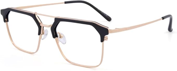 GUDVUE Mens Blue Light Glasses Rectangle Computer Glasses Gaming Glasses, Aviator Black/Golden