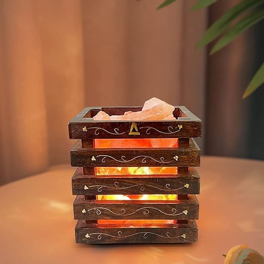 Wooden Basket Himalayan Pink Salt Lamp, Dimmable, Classic Design, Extra Pair of Bulb, Unique Gift idea
