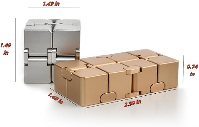Metal Infinity Cube Fidget Toy - Aluminum Alloy Anti-Stress and Anxiety Finger Flip Cube for Adults, Men, and Women, Ideal Desk Toy for Work or Home - Infinity Cube Desk Toy (Black-Silver)