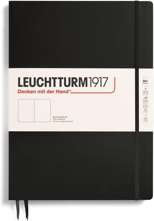 LEUCHTTURM1917 - Notebook Hardcover Master Slim A4+ - 123 Numbered Pages for Writing and Journaling (Black, Plain)