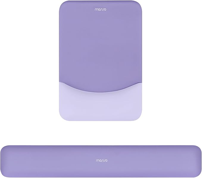 MOSISO Wrist Rest Support for Mouse Pad&Keyboard Set, Rectangular Ergonomic Mousepad Non-Slip Base Home/Office Pain Relief&Easy Typing Pad with Neoprene Cloth&Raised Curved Memory Foam, Purple