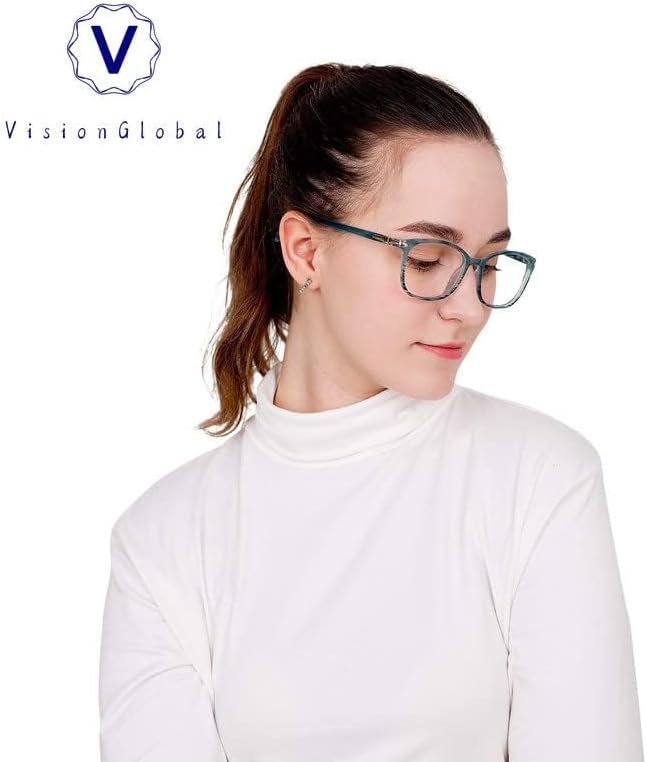 VisionGlobal Blue Light Blocking Glasses for Women, Anti Eyestrain, Computer Reading, TV Glasses, Stylish Square Frame, Anti Glare(Slate Blue,+5.25 Magnification)