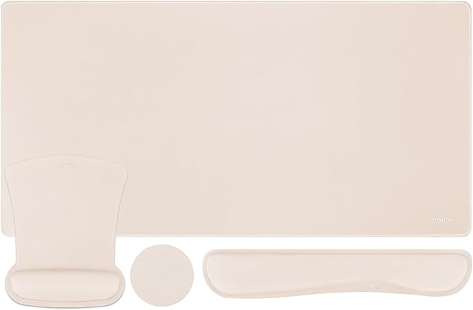 MOSISO Keyboard Mouse Pad Set, Large Gaming Mousepad&Keyboard Wrist Rest&Mouse Wrist Rest&Coaster, Ergonomic Non-Slip Mousepad&Easy Typing Cushion with Memory Foam for Home Office, Apricot