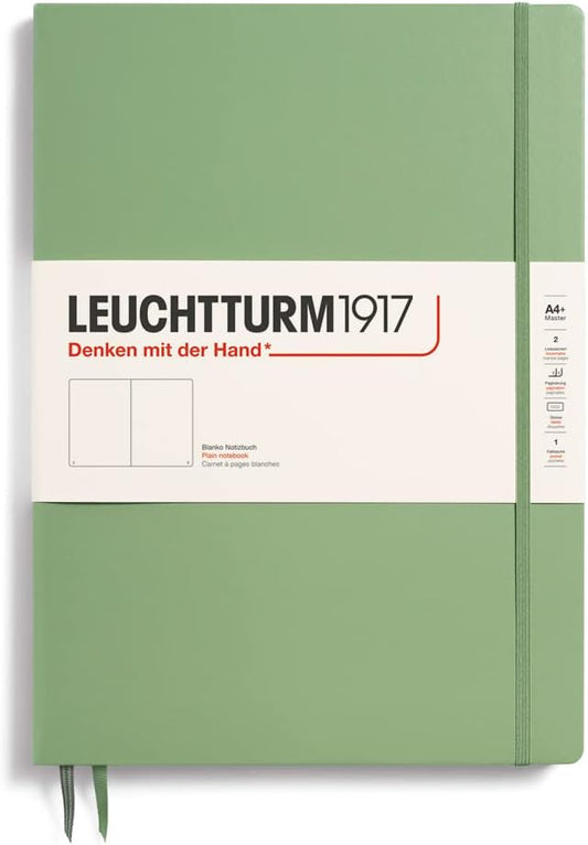 LEUCHTTURM1917 - Notebook Hardcover Master Slim A4+ - 123 Numbered Pages for Writing and Journaling (Sage, Plain)