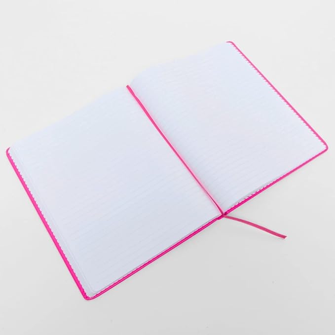 Eccolo Large Lined Journal Notebook, Hardbound Cover, Writing Journal, 256 Ruled White Pages, Ribbon Bookmark, Lay Flat, Desk Size for Work or School, More Fun More Love (Hot Pink, 8x10 inches)