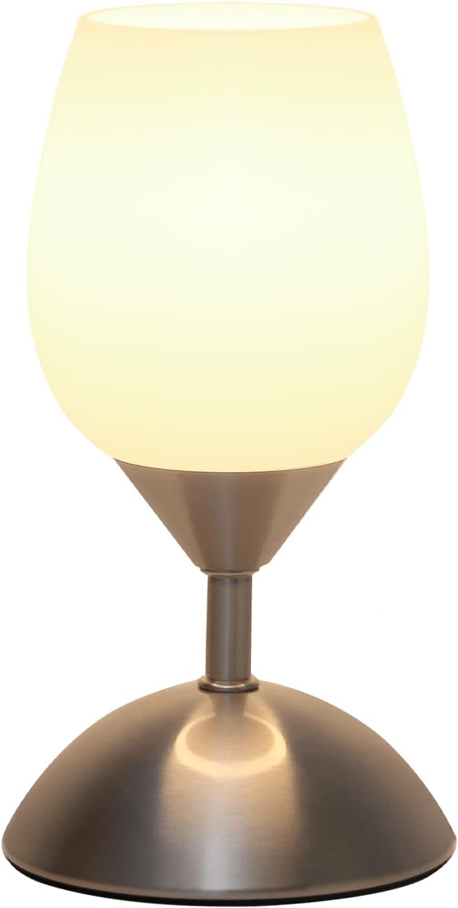 Small Touch Lamp for Bedroom Nightstand, 3-Way Dimmable Bedside Lamps Opal Glass Desk Lamp Silver Base, Tiny Table Lamp for Small Spaces Ambient Lighting for Living Room, E12 Bulb Included