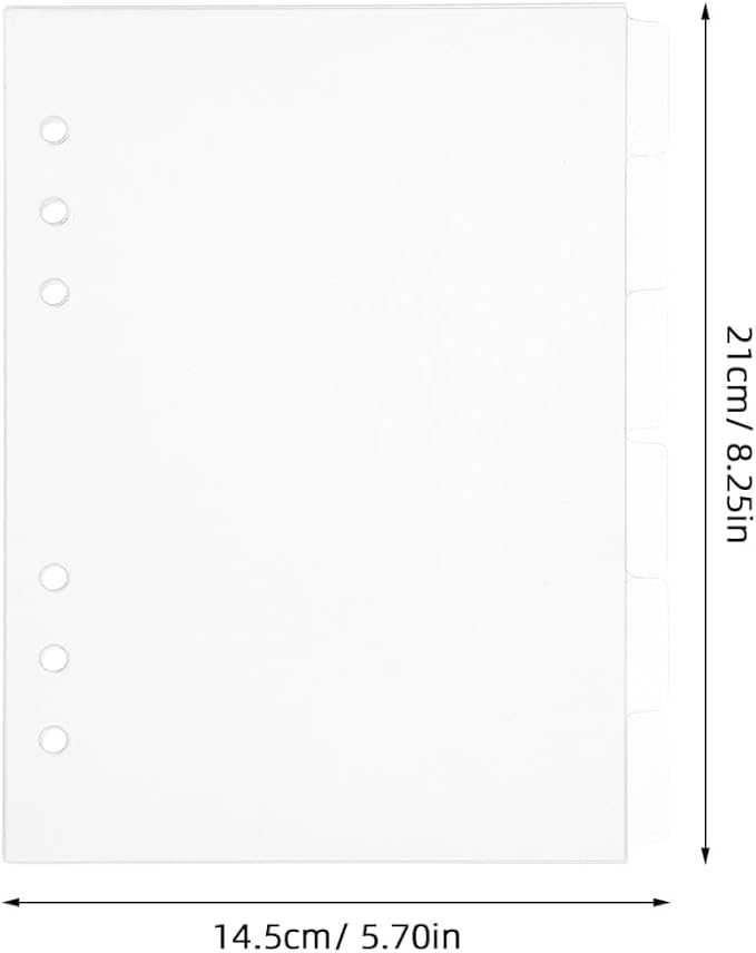 Housoutil A5 Acrylic Notebook Binder Insert, 6PCS Clear Binder Dividers with Tabs, Sturdy Plastic Refillable Sheets for DIY Journal and Office Use, 6 Hole Punch