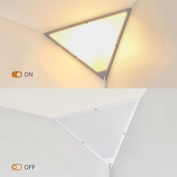 Corner Lights for Living Room, 2 Pack Corner Light with Switch, Plug in Ceiling Light with Acrylic White Shade, Modern Triangle Lights for Wall, Corner Lights for Bedroom, Office, Apartments