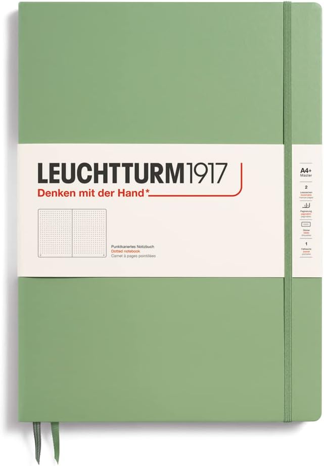 LEUCHTTURM1917 - Notebook Hardcover Master Slim A4+ - 123 Numbered Pages for Writing and Journaling (Sage, Dotted)