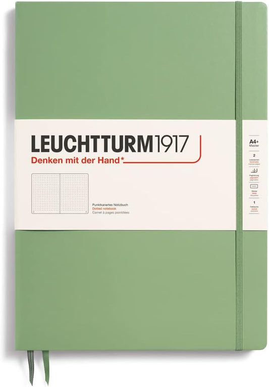 LEUCHTTURM1917 - Notebook Hardcover Master Slim A4+ - 123 Numbered Pages for Writing and Journaling (Sage, Dotted)