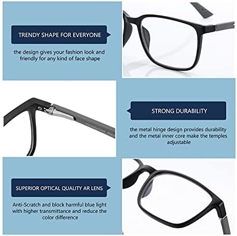 BLUEMOKY Blue Light Reading Glasses for Men，Sport Square Frame Readers, Anti Glare Computer Glasses