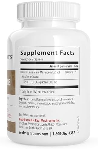 Lions Mane Mushroom Cognition (120 Capsules) Lions Mane Mushroom Powder Extract Capsules | Brain Supplement, Brain Vitamins, Focus Supplement