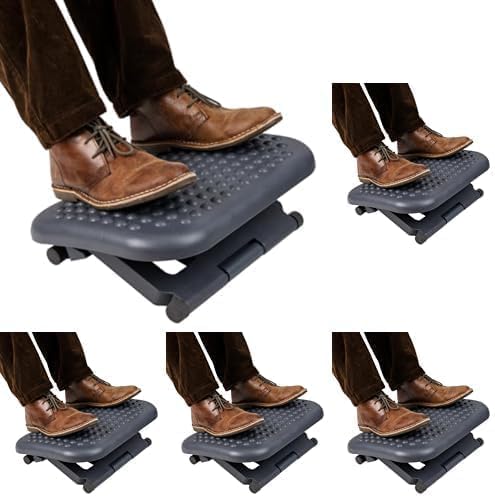 Mind Reader Foot Rest, Under Desk at Work, Ergonomic, Height Adjustable, Office, Plastic, 18" L x 13.5" W x 6.5" H, Black (Pack of 5)