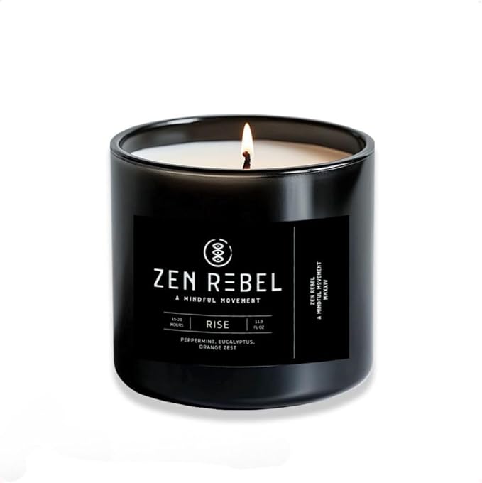 Aromatherapy Candle Rise - Morning Energy Boost with Peppermint, Eucalyptus, and Orange Zest - Stress Relief Soy Candle for Home, Office, Spa, and Gym