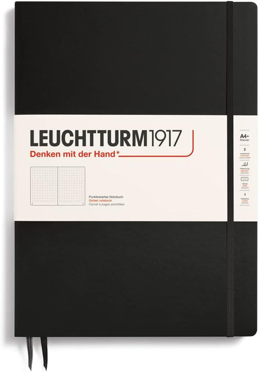 LEUCHTTURM1917 - Notebook Hardcover Master Slim A4+ - 123 Numbered Pages for Writing and Journaling (Black, Dotted)