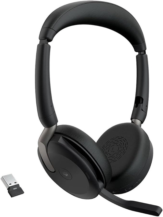 Jabra Evolve2 65 Flex Wireless Stereo Headset - Bluetooth, Noise-Cancelling ClearVoice Technology & Hybrid ANC - Certified for Microsoft Teams - Black