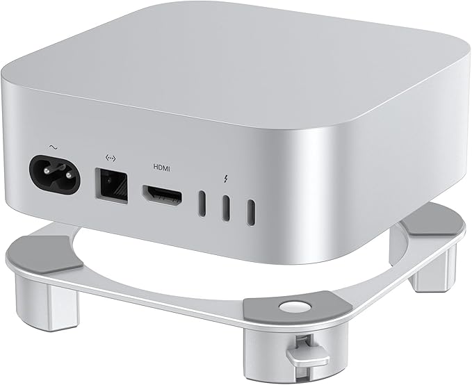 OMOTON Aluminum Stand for Mac mini M4 and M4 Pro, Cooling Desktop Holder Mount, Convenient Access to Power Button, Durable and Sturdy Design, Silver