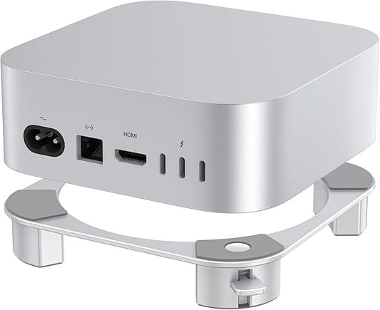 OMOTON Aluminum Stand for Mac mini M4 and M4 Pro, Cooling Desktop Holder Mount, Convenient Access to Power Button, Durable and Sturdy Design, Silver