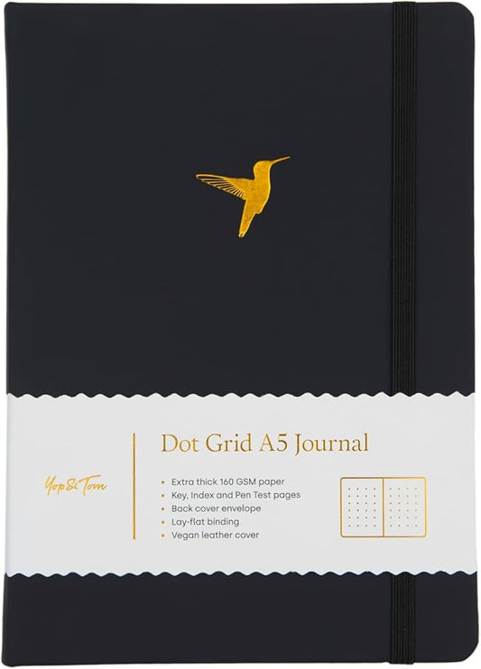 Yop & Tom Bullet Dotted Journal (A5) - Hummingbird - Dot Grid Notebook With Extra Thick Paper (160 GSM) - Charcoal