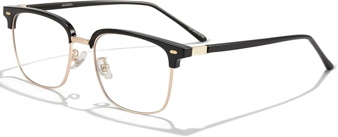 ANRRI Blue Light Glasses for men Metal Browline Frame UV 400 Protection Clear Lens Anti Eyestrain Computer Gaming Glasses