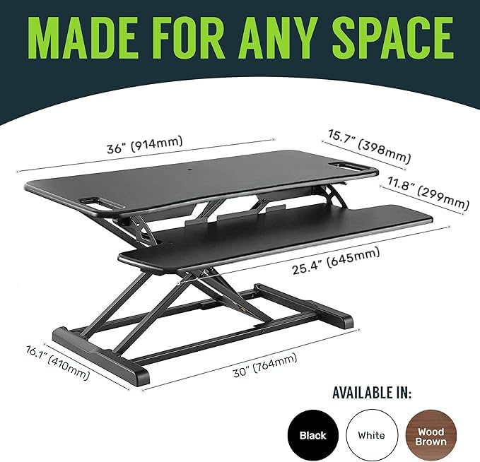 TechOrbits OF-S06-2 Desk Converter-37-inch Height Adjustable, MDF Wood, Sit-to-Stand Rise-X Pro Black, 36"