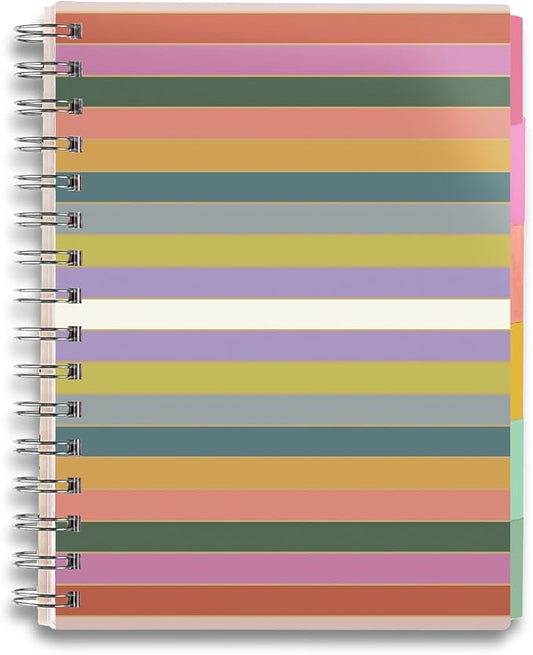Inspired by Erin Condren A5 Undated Planner, Spiral Bound Daily & Weekly Planner with Monthly Tabs, Portable Organizer for Productivity, Goal Setting, Includes Sticker Sheets, Colorful Stripes Design