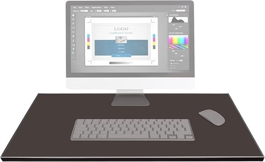 AKOZLIN 35.4"x 18.9" Soft PU Leather Surface Office Desk Mouse Mat Anti-Push Pad with Full Grip Fixation Lip Table Blotter Edge-Locked Protector Coffee