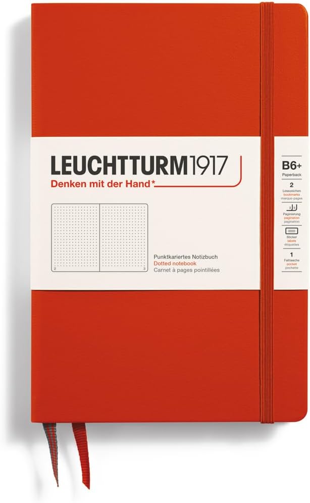 LEUCHTTURM1917 - Notebook Hardcover Paperback B6+ - 219 Numbered Pages for Writing and Journaling (Fox Red, Dotted)