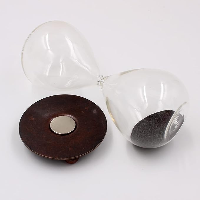 Magnetic Hourglass Decorative Sand Timer with a Iron Base for Desk Decoration Black
