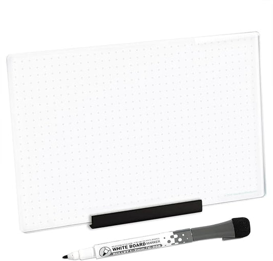 Glass Dry Erase Desktop Doodle Board with Stand and Fine-Tip Marker (Dot Grid, 6" x 9")