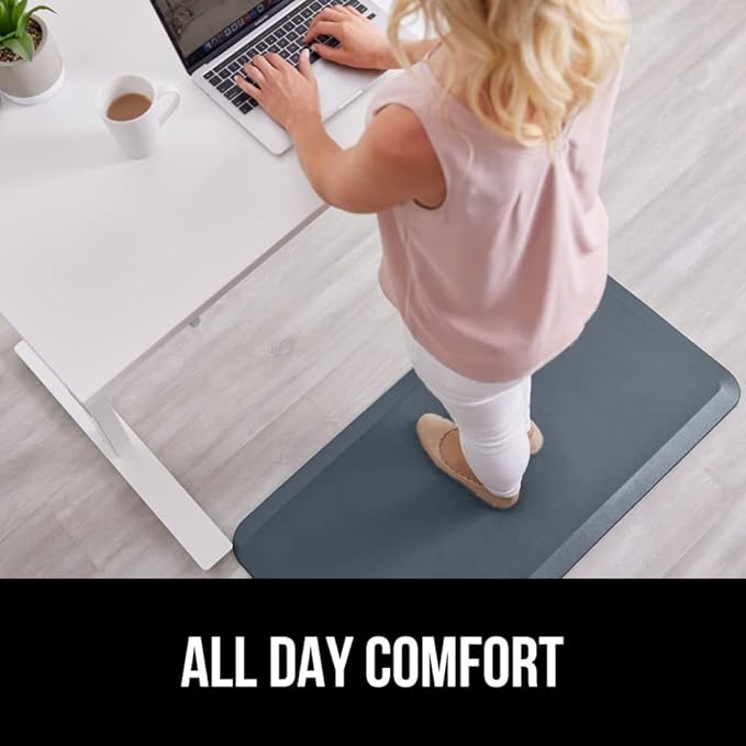 GORILLA GRIP Comfortable Cushioned Kitchen Mats for Floor, 39x20, Waterproof and Stain Resistant Soft Top, 3/4 Inch Thick Ergonomic Standing Desk Anti Fatigue Mat, Foam Supports Ankles, Feet, Charcoal