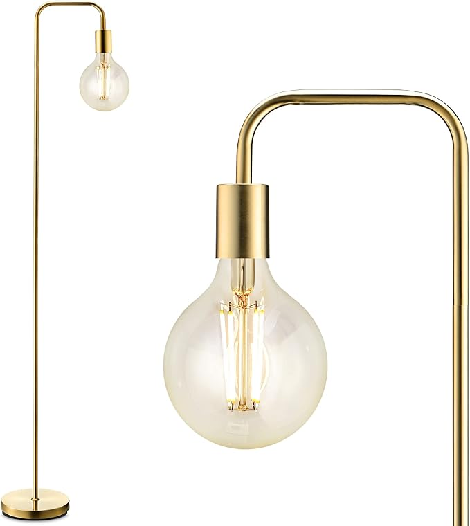 BoostArea Industrial Gold Standing Lamp, 63 Inch, E26 Socket, On/Off Footswitch, ETL Listed, Modern for Bedroom, Living Room, Minimalist, Vintage, Mid-Century, Boho, Metal