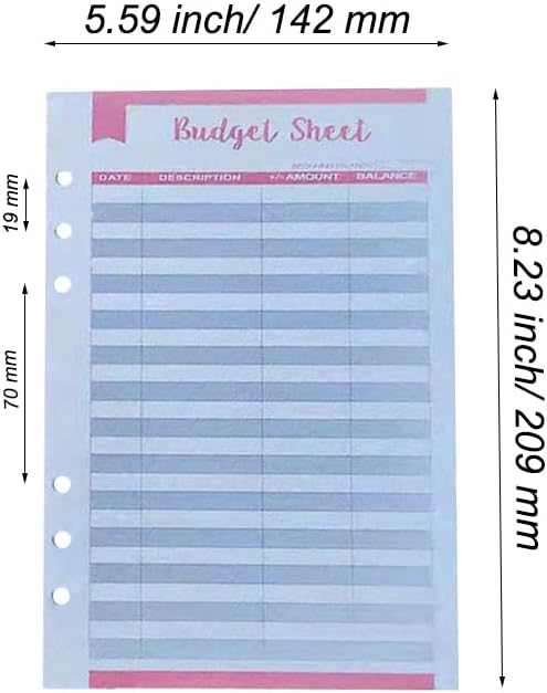 Budget Sheets for A5 Binder, 60 Pcs Budget Tracker Inserts for A5 Planner, 6-hole Budget Refill Pages for Budgeting