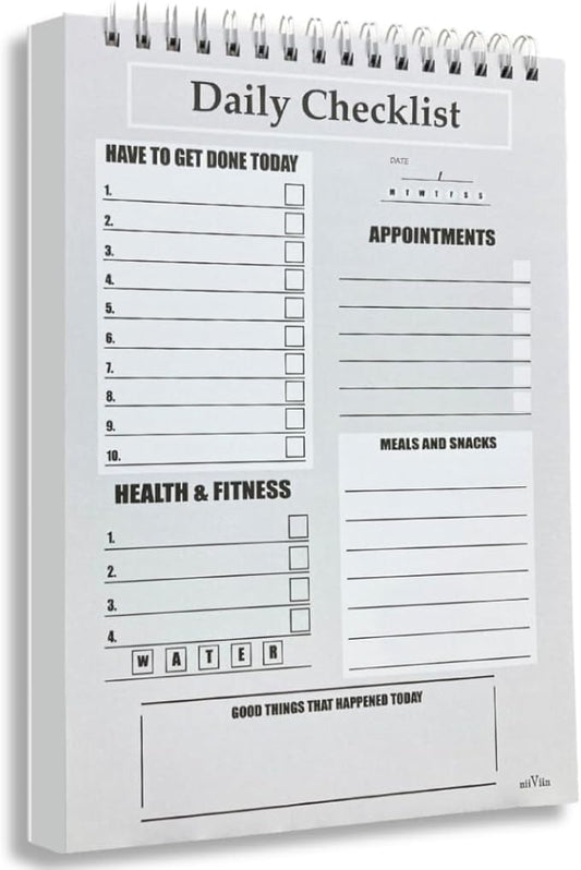 Daily To Do List Notebook - ADHD Planner For Adults, 60 Double-Sided Premium Sheets, Things To Do Notepad, Clear Cover, 6” x 9” Spiral Daily Checklist