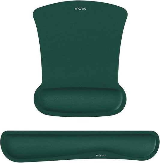 MOSISO Wrist Rest Support for Mouse Pad & Keyboard Set, Ergonomic Mousepad Non-Slip Base Home/Office Pain Relief & Easy Typing Cushion with Neoprene Cloth & Raised Memory Foam, Peacock Green