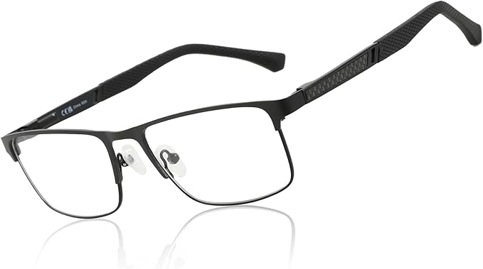 ZENOTTIC Reading Glasses Men: Blue Light Glasses Metal Square Frame - Computer Readers Nose Pads - Spring Hinge Eyeglasses
