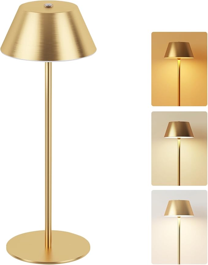 LOFTEK Cordless Table Lamp, 5200mAh Battery, 3 Adjustable Height (Gold, 1 Pack)
