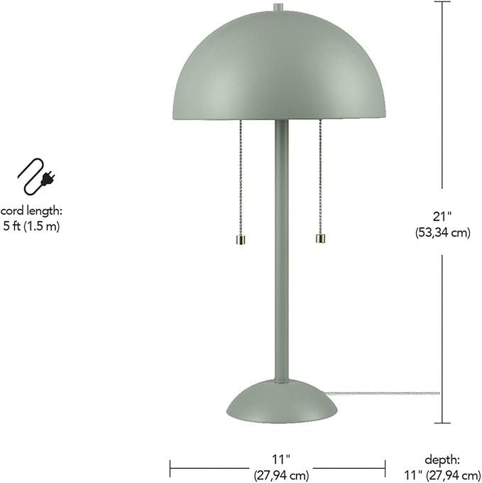 GLOBE Novogratz x Electric 65850 Haydel 21" 2-Light Table Lamp, Sage Green, Double On/Off Pull Chain