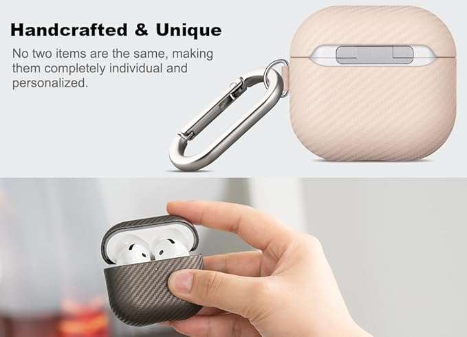 Leather Case - for AirPods 4th Generation Case Cover with Keychain - Selected Skin-Friendly Leather, Carbon Fibre Texture, Handmade Drop Protective Hard Cover for AirPods 4 - Pearl White