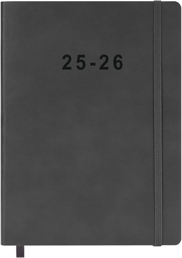 2025-2026 Planner - Weekly and Monthly Planner, Oct 2025 - Dec 2026, Vegan Leather Cover, Elastic Closure, 7”x9.25”, Grey