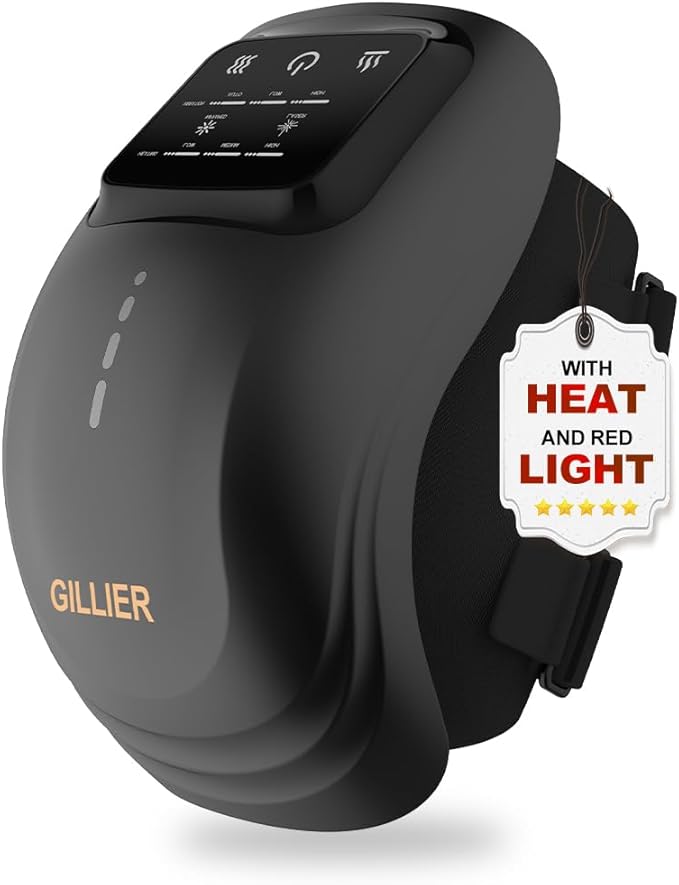 Knee Massager Smart with Heat, Red Light and Massage Therapy, 3 Vibration Modes and 3 Heating Levels, 2025 Updated Edition, LED Vitality Joints Knee Massager, Gifts for Grandma & Grandpa, Black
