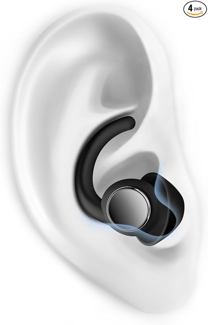 Ear Plugs for Sleeping - Noise Reduction Soft Silicone Earplugs, 2 Pairs Reusable Hearing Protection Earplugs for Noise Sensitivity, Sleep,Snore,Travel,Sound Reduction Noise Cancelling -(Black-Silver)