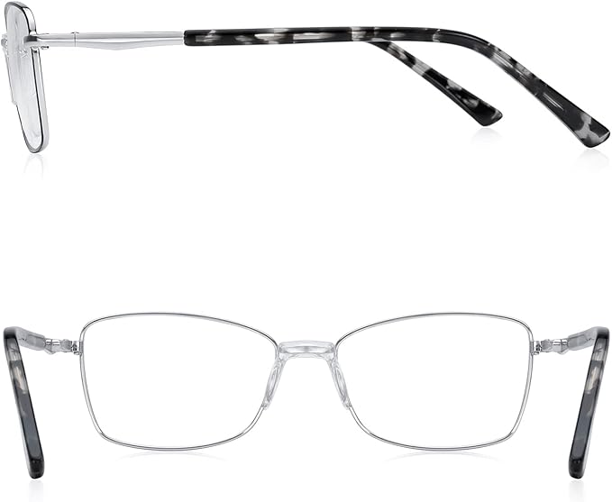 RB. Pilot Reading Glasses Spring Hinge Readers for Women Blue Light Blocking Computer Metal Frame Acetate Legs