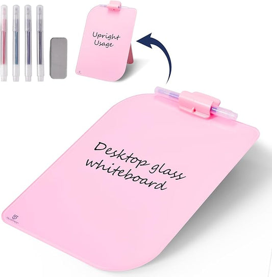 TSJ OFFICE Small Desktop Whiteboard - 12 X 8 Inches Glass Dry Erase Board with Stand, Desk Board Buddy for Home, Office, School Supply