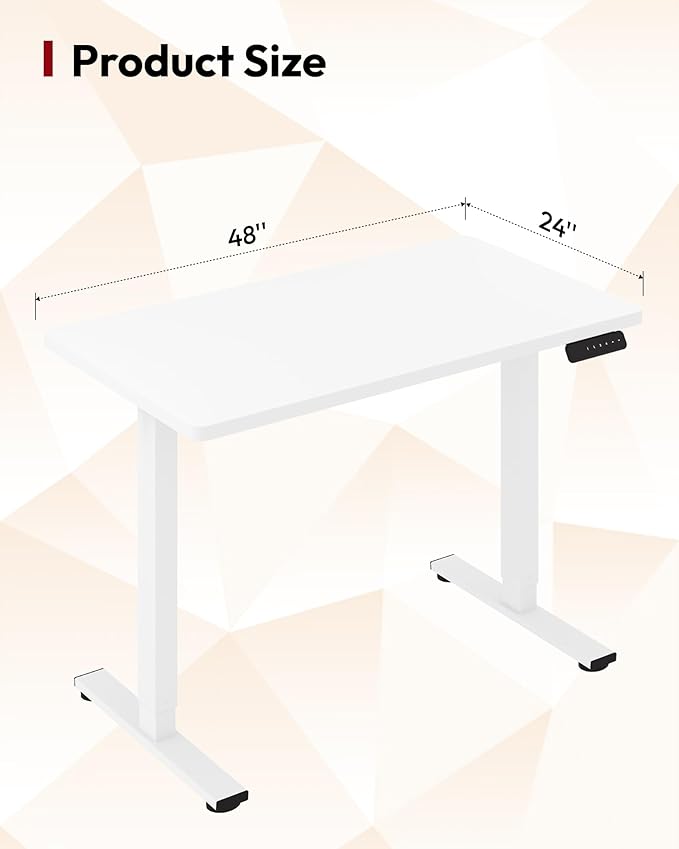SANODESK Electric Standing Desk 48 x 24 Inches Whole-Piece Desktop Height Adjustable Stand Up Desk w/6-Button Controller Ergonomic Computer Desk for Home Office, White Frame + White Tabletop