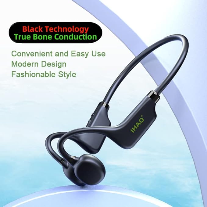 IHAO True Bone Conduction Headphones Open Ear Headset Able to be a MP3 Player with Micro Disk Stereo Bluetooth Earphone for Driving Bicycling Running Skiing