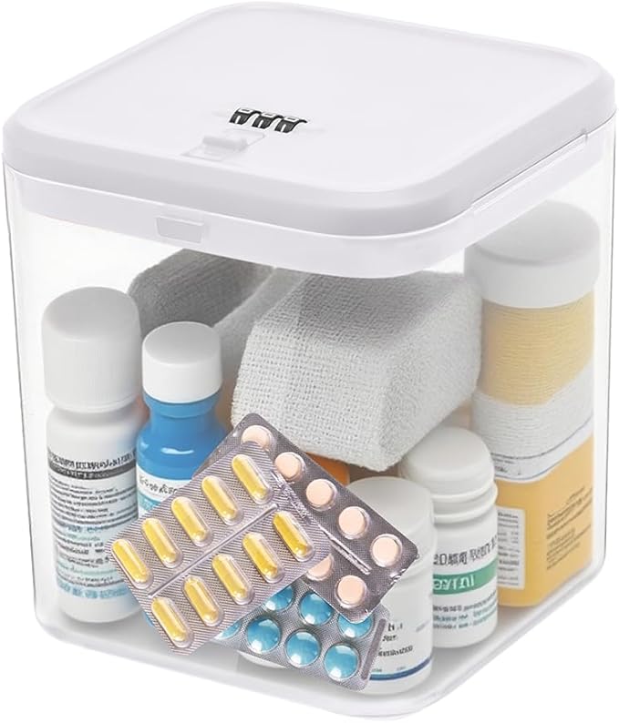 Clear Lockable Storage Box with Combination Lock - Heavy Duty Medicine,Food,Snack & Electronics Organizer Jar,Childproof Phone Jail,Gaming Device Lockbox Container Tank,Self Control Prize Bin (White)